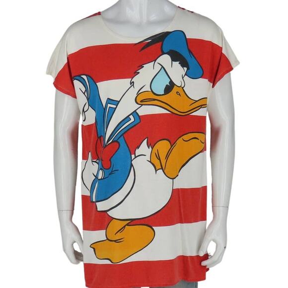 90s Vintage Mickey & Co J.G. Hook Donald Duck Striped PJ's Pajama T Shirt Dress - Picture 1 of 5